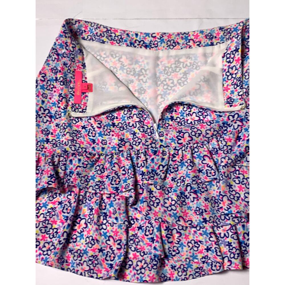 Lilly Pulitzer Womens 8 Floral Ruffle Mini Skirt Pink Blue Tiered Lined - Picture 9 of 16